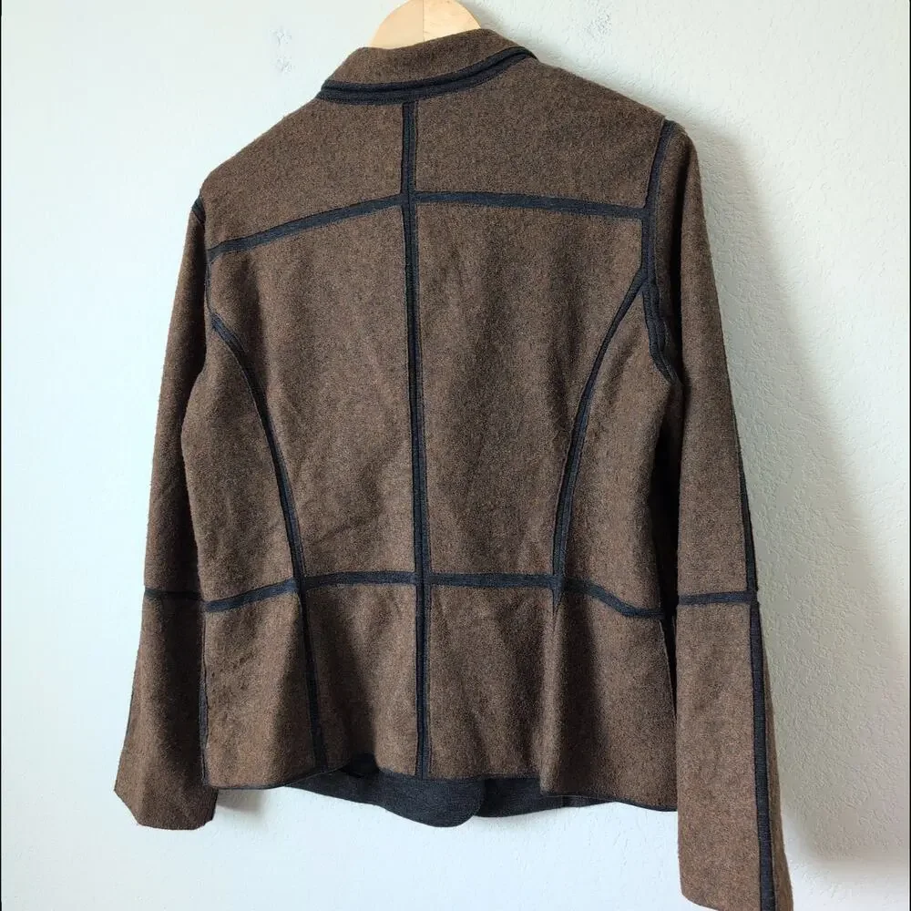 Betty Barclay Blazer Jacket Size 14 Womens Brown Contrast Trim Wool Blend Career